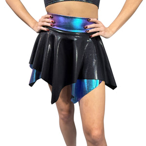 Pixie Skirt for Fairy Costume in Black Mystique & Oil Slick Holographic