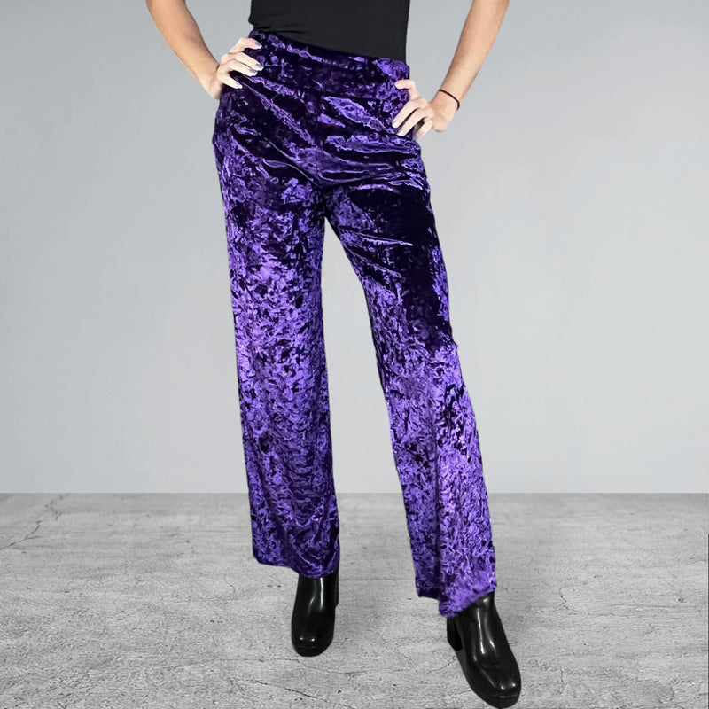 Purple Crushed Velvet Straight Leg Pants - Optional Pockets - Peridot Clothing