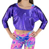 Dolman Crop Top in Black Mesh and Purple Mystique Metallic