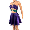 Halter Skater fit n flare X-String Dress in Purple & Teal Mystique Metallic