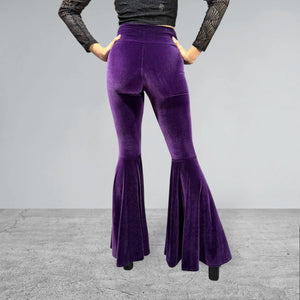 High Waist Bell Bottoms - Purple Velvet