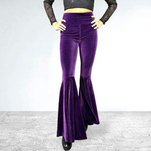 High Waist Bell Bottoms - Purple Velvet