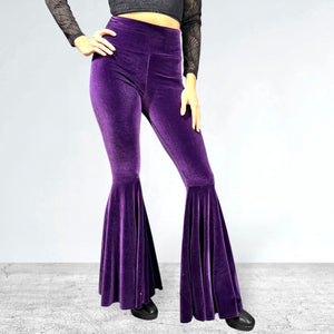 High Waist Bell Bottoms - Purple Velvet