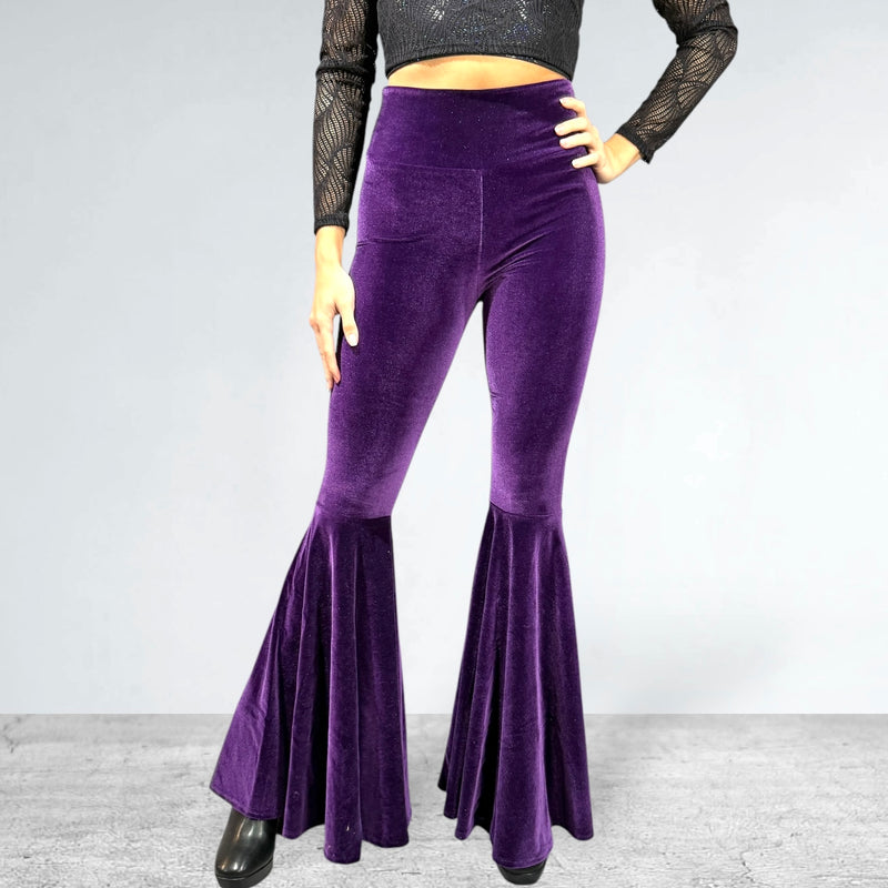 High Waist Bell Bottoms - Purple Velvet