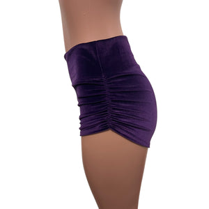 Ruched Booty Shorts - Purple Velvet - Peridot Clothing