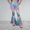 Rainbow Bell Bottoms | Pastel Avatar Ombre Flare Pants High-Waisted - Rave, Festival, EDM, Disco