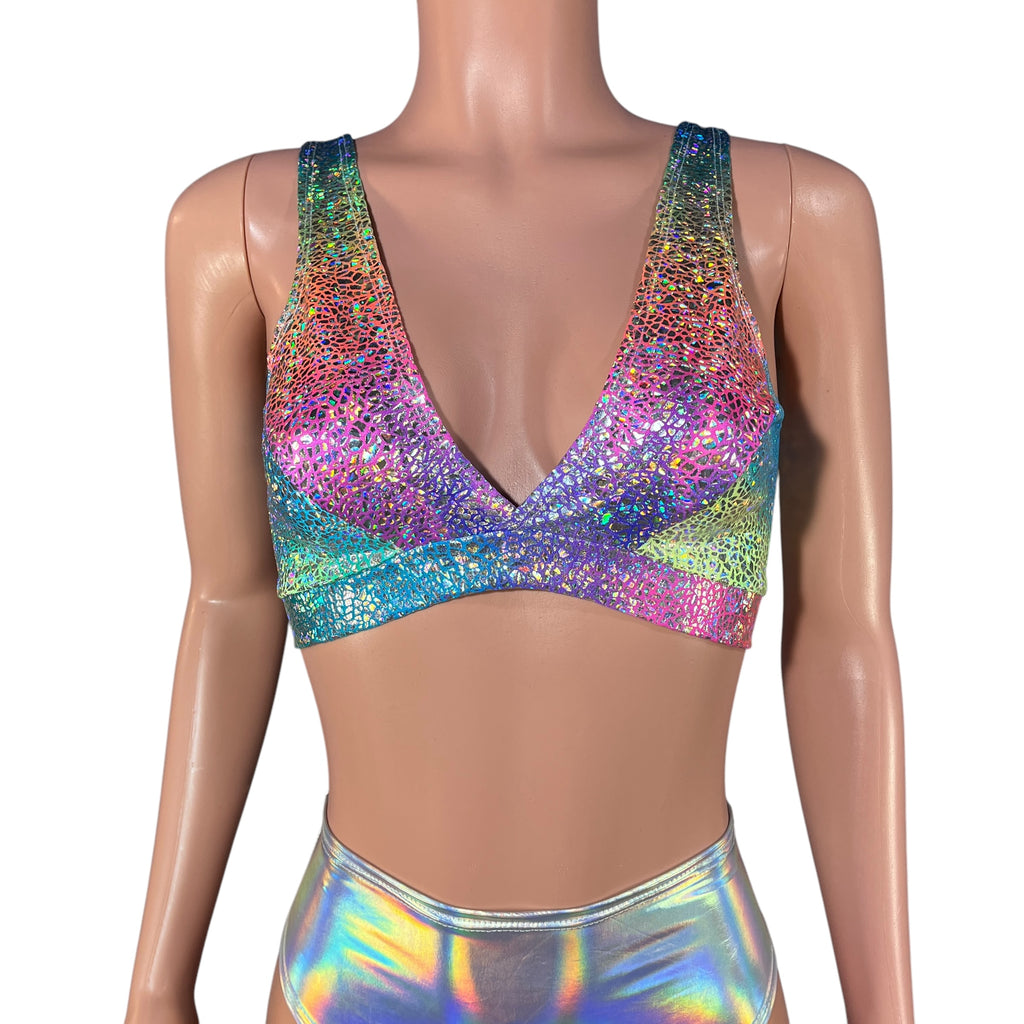 Rainbow Bralette | Holographic Rave Top in Rainbow Avatar