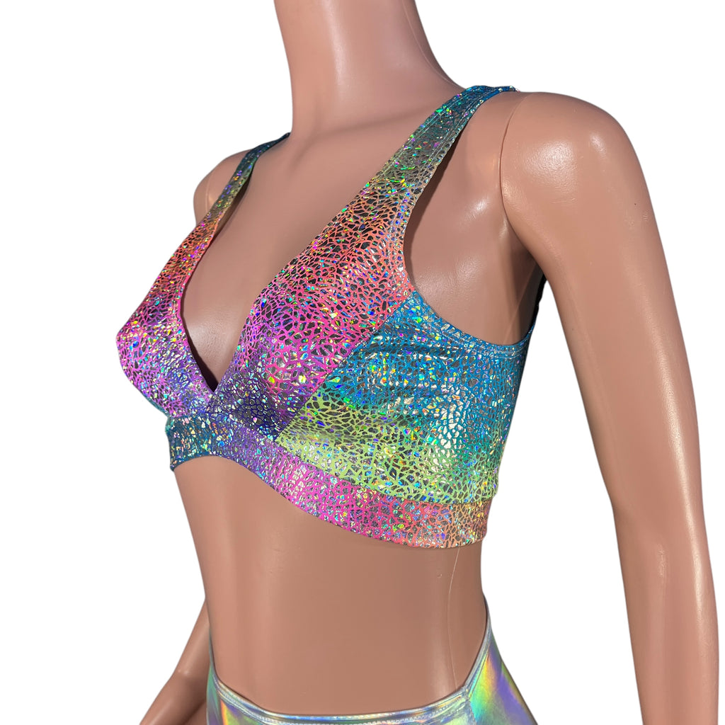 Rainbow Bralette | Holographic Rave Top in Rainbow Avatar