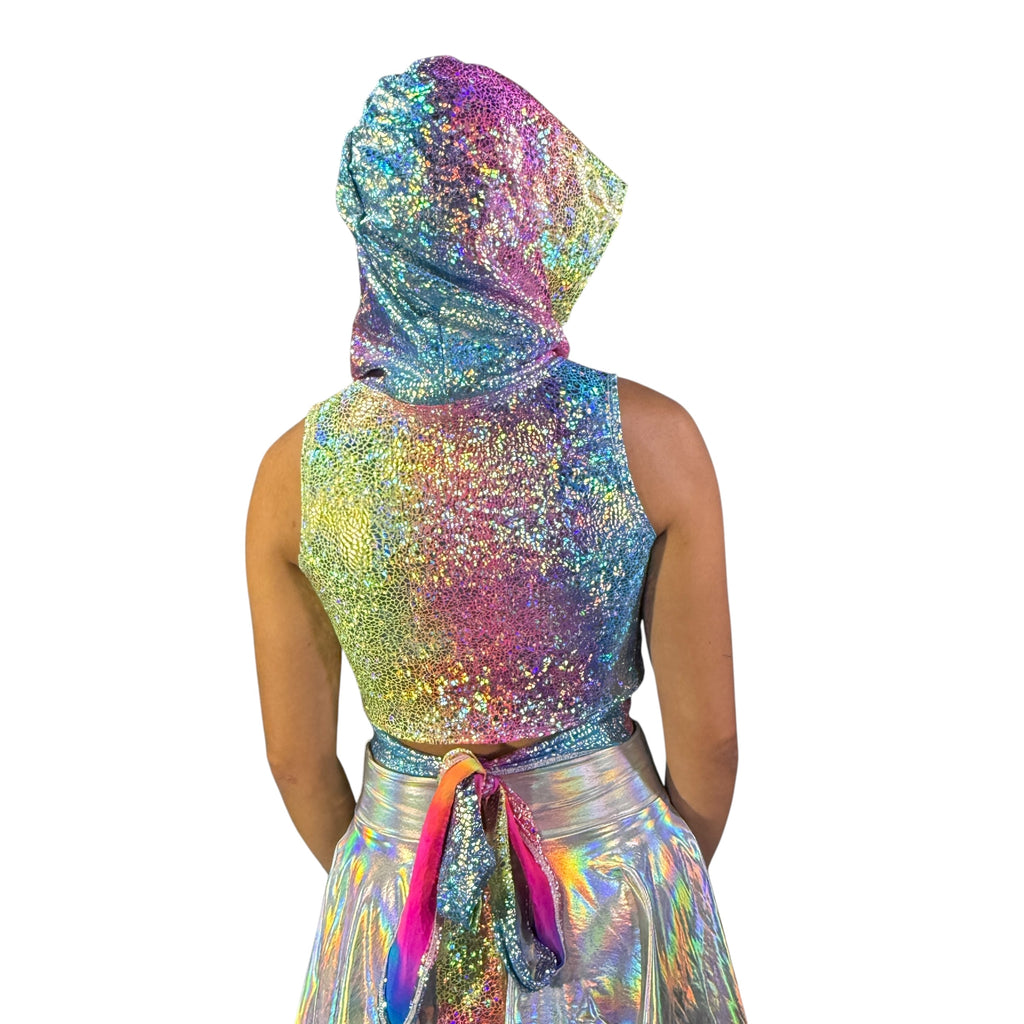 Hooded Crop Wrap Top - Rainbow Avatar - Choose Sleeve Length