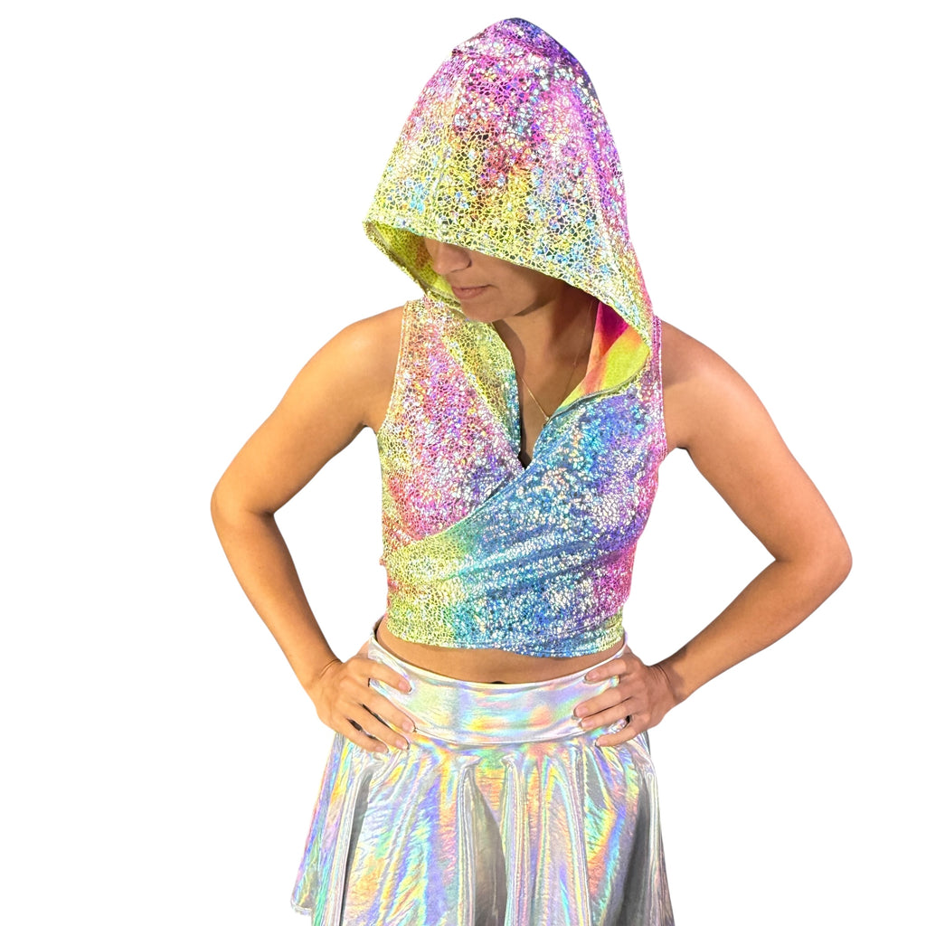 Hooded Crop Wrap Top - Rainbow Avatar - Choose Sleeve Length