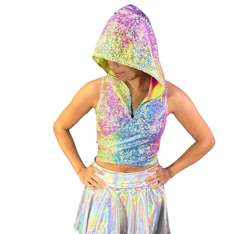 Hooded Crop Wrap Top - Rainbow Avatar - Choose Sleeve Length