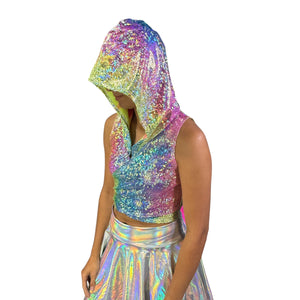 Hooded Crop Wrap Top - Rainbow Avatar - Choose Sleeve Length