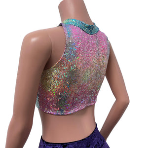 High Neck Cutout Top Keyhole Crop Tank in Rainbow Avatar