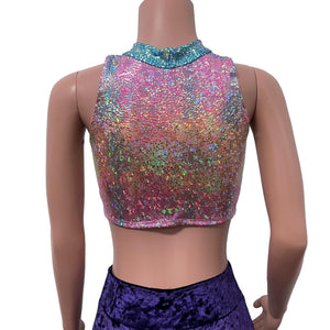 High Neck Cutout Top Keyhole Crop Tank in Rainbow Avatar