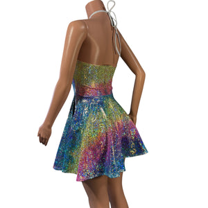 Halter Skater fit n flare X-String Dress in Rainbow Avatar Ombre