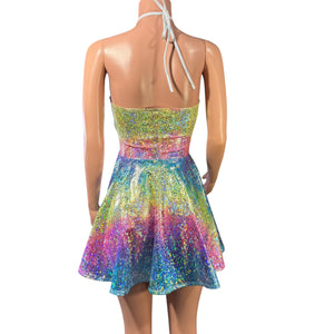 Halter Skater fit n flare X-String Dress in Rainbow Avatar Ombre