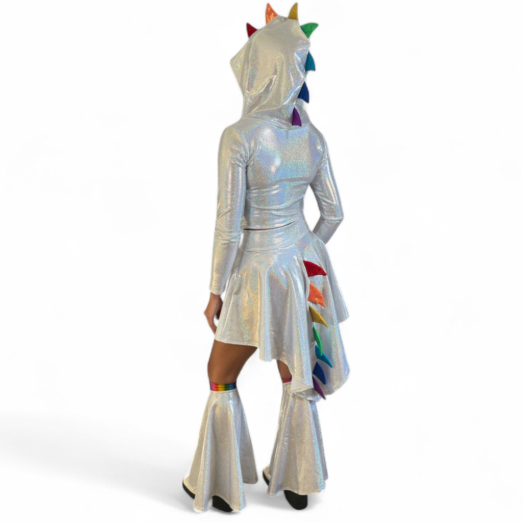 Rainbow Dragon Costume – Holographic Silver with Rainbow Spikes 3-Piece Set