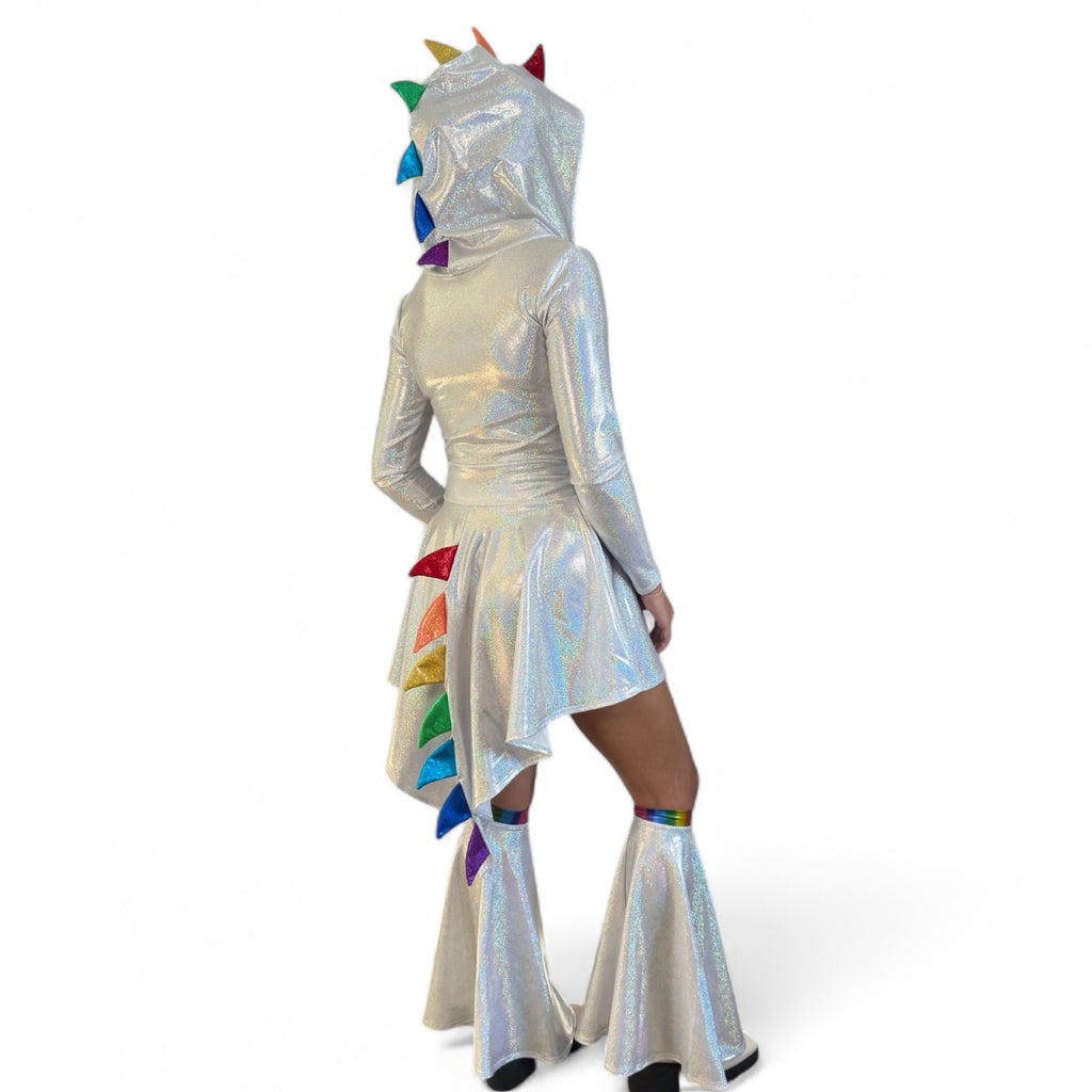 Rainbow Dragon Costume – Holographic Silver with Rainbow Spikes 3-Piece Set