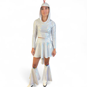 Rainbow Dragon Costume – Holographic Silver with Rainbow Spikes 3-Piece Set