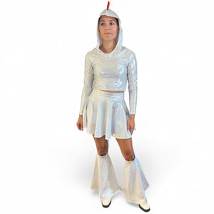 Rainbow Dragon Costume – Holographic Silver with Rainbow Spikes 3-Piece Set