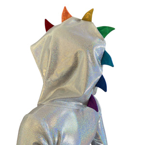 Rainbow Dragon Costume – Holographic Silver with Rainbow Spikes 3-Piece Set