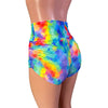 SALE - High Waisted Ruched Booty Shorts - Rainbow Geo - Peridot Clothing