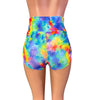 SALE - High Waisted Ruched Booty Shorts - Rainbow Geo - Peridot Clothing