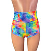 SALE - High Waisted Ruched Booty Shorts - Rainbow Geo - Peridot Clothing
