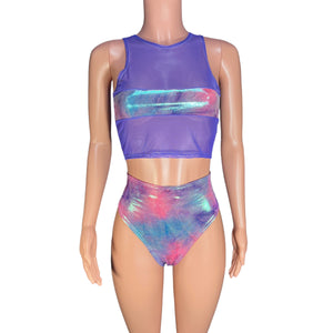 HIGH Thigh Hot Pants in Rainbow Mystique Spandex | High Waist Bikini - Peridot Clothing