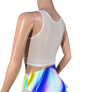 Mesh Censor Crop Sheer Top - Poly Orb Rainbow