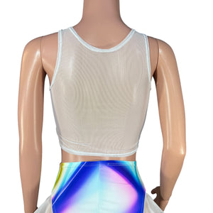 Mesh Censor Crop Sheer Top - Poly Orb Rainbow