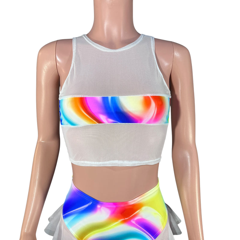 Mesh Censor Crop Sheer Top - Poly Orb Rainbow