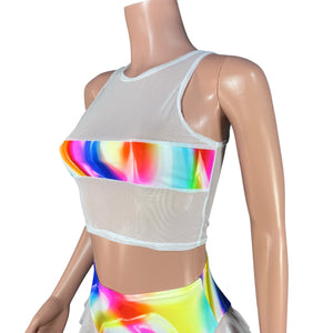 Mesh Censor Crop Sheer Top - Poly Orb Rainbow