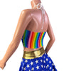 X-String Halter Top in Rainbow Stripe and Blue Star