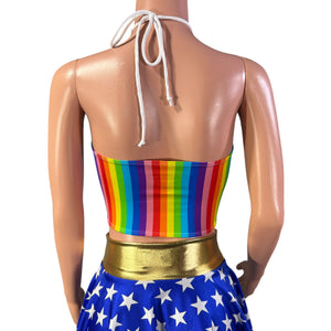 X-String Halter Top in Rainbow Stripe and Blue Star