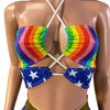 X-String Halter Top in Rainbow Stripe and Blue Star