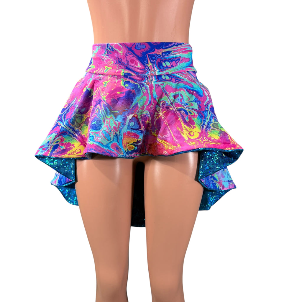 Hi-Lo Flip Skirt in Rainbow Vapor and Silver Shattered Glass