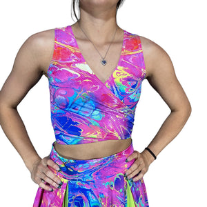 Crop Wrap Top - Rainbow Vapor - Choose Sleeve Length