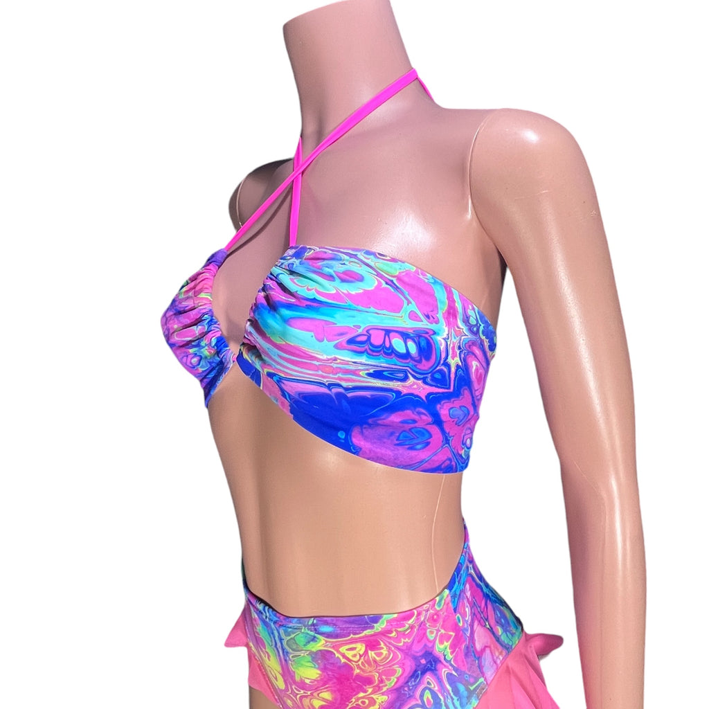 Rainbow Vapor Freedom X-String Rave Bikini Top - Peridot Clothing