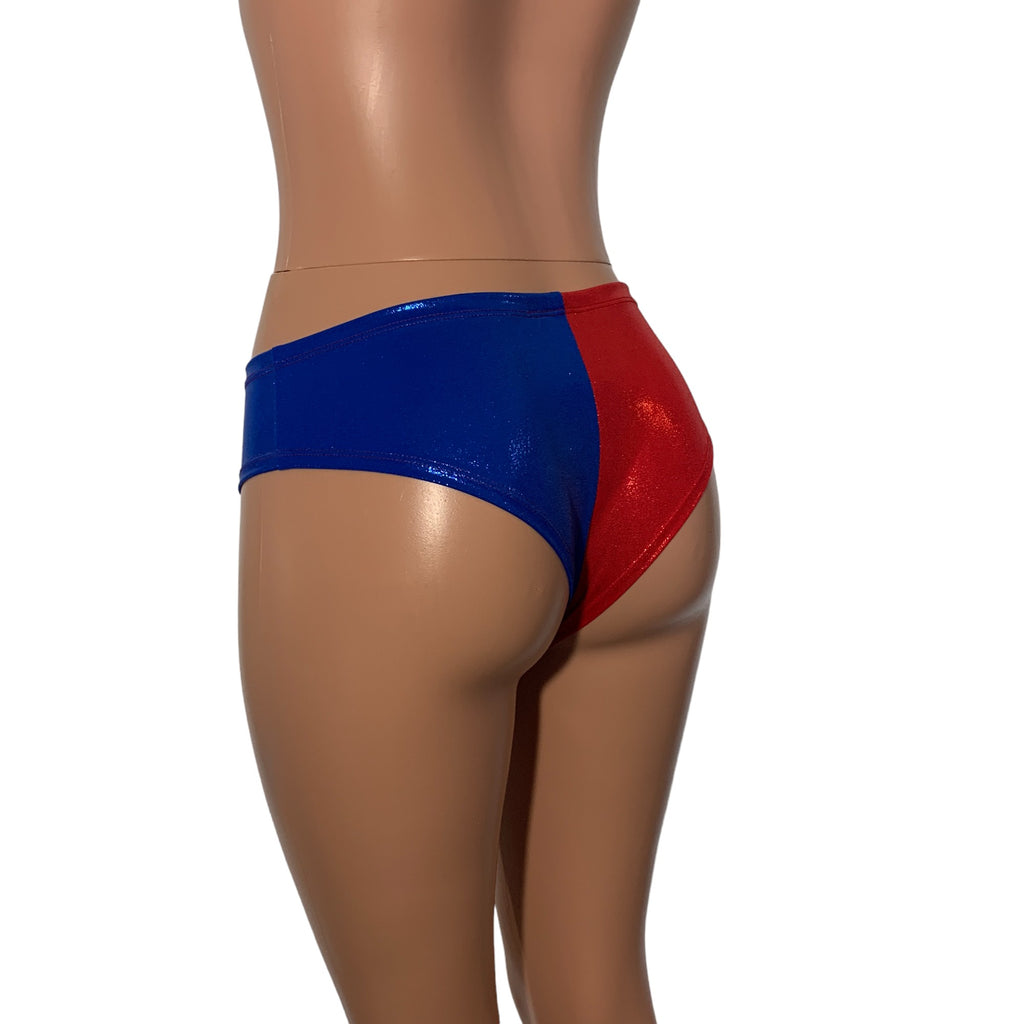 Harlequin Sparkle Cheeky Hot Pants - Blue/Red or black/red Booty Shorts - Bikini Bottom - Peridot Clothing