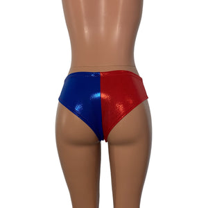 Harlequin Sparkle Cheeky Hot Pants - Blue/Red or black/red Booty Shorts - Bikini Bottom - Peridot Clothing