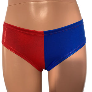 Harlequin Sparkle Cheeky Hot Pants - Blue/Red or black/red Booty Shorts - Bikini Bottom - Peridot Clothing