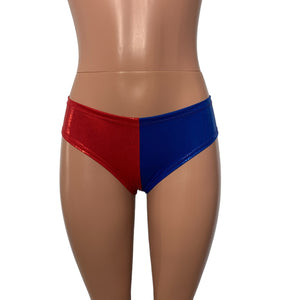 Harlequin Sparkle Cheeky Hot Pants - Blue/Red or black/red Booty Shorts - Bikini Bottom - Peridot Clothing