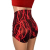 Lace-Up Ruched High Waist Booty Shorts - Red Lightning Metallic