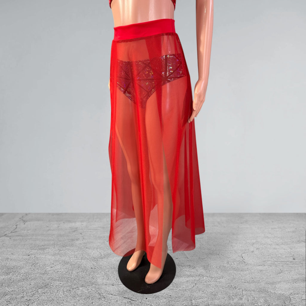 Mesh Maxi Duster Skirt Skirt - Long Double Side Slit Skirt - Sheer Festival Skirt - Many Colors