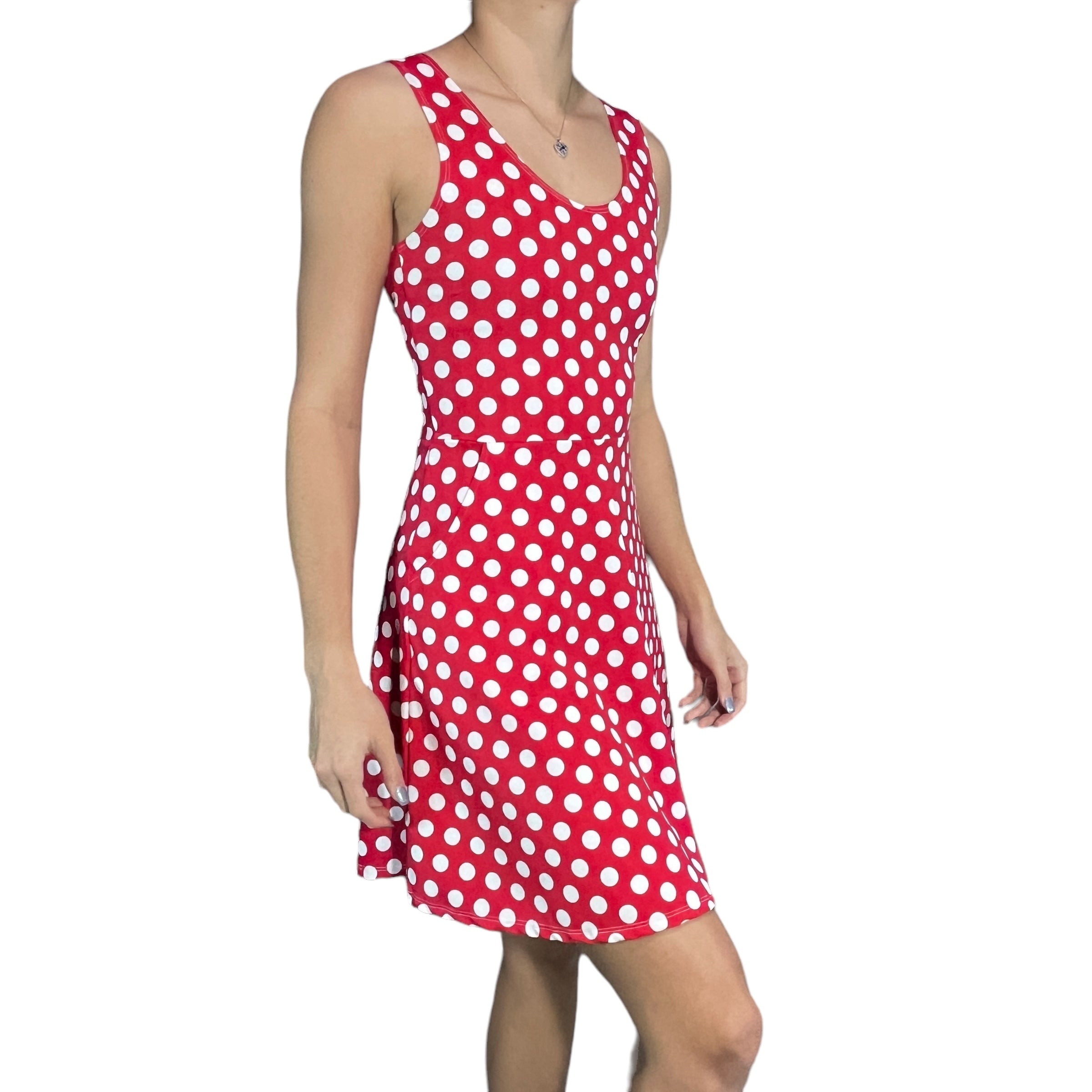Red & White Polka Dot A-Line Mini Dress W/Pockets Medium Red & White Polka Dot A-Line Mini Dress W/Pockets Medium