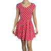 Red & White Polka Dot Cap Sleeve Skater Dress | Minnie Spandex Dress - Peridot Clothing