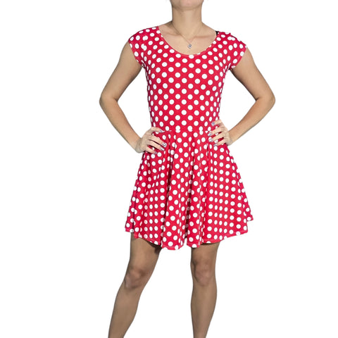 Red & White Polka Dot Cap Sleeve Skater Dress