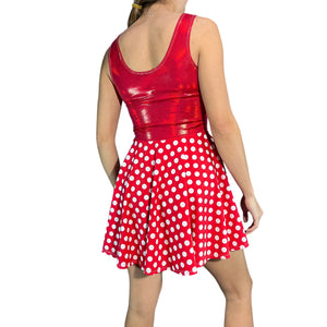 Red & White Polka Dot w/ Red Sparkle Skater Dress | Minnie Spandex Dress - Peridot Clothing