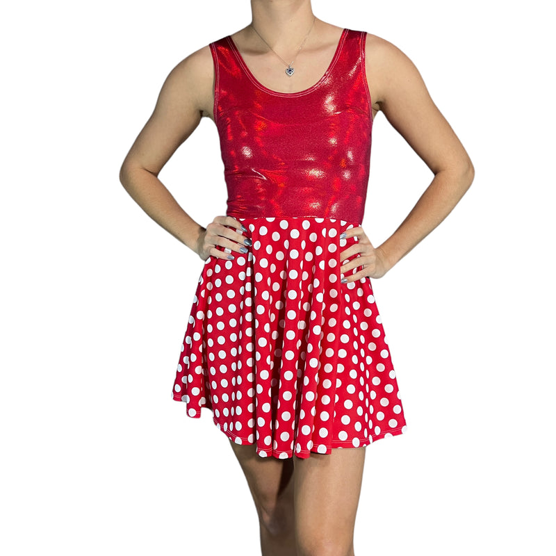 Red & White Polka Dot w/ Red Sparkle Skater Dress | Minnie Spandex Dress Medium Red & White Polka Dot w/ Red Sparkle Skater Dress | Minnie Spandex Dress Medium